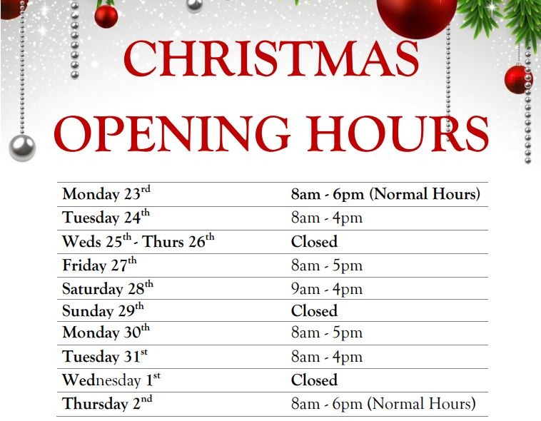 Christmas Opening Hours